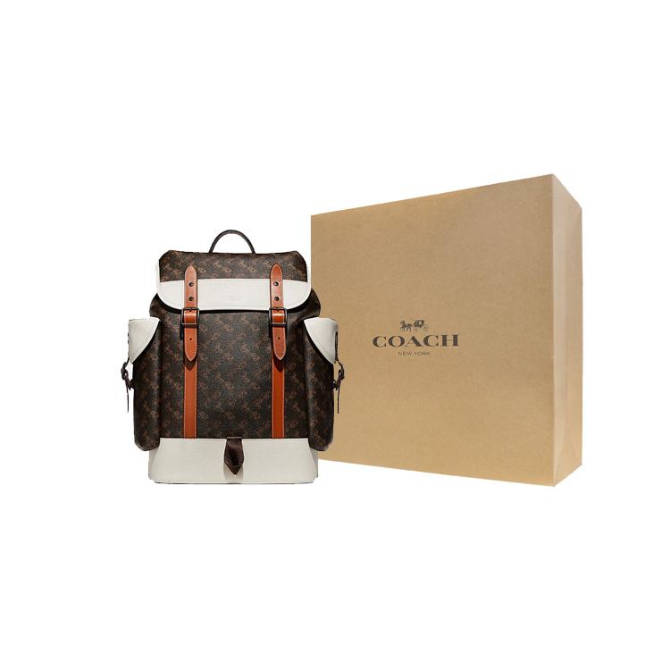 New COACH Hitch Coated Canvas With Leather Backpack Tubas Men's White & Dark Brown C8460-JITX0