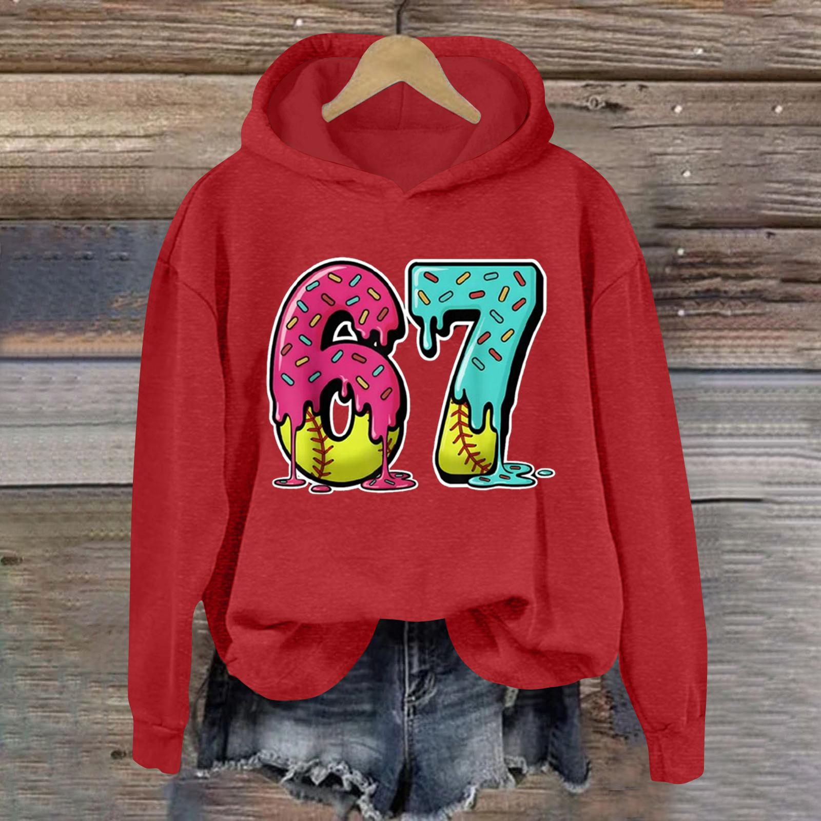 

Жіночий модний повсякденний світшот з капюшоном з довгим рукавом з принтом M червоний