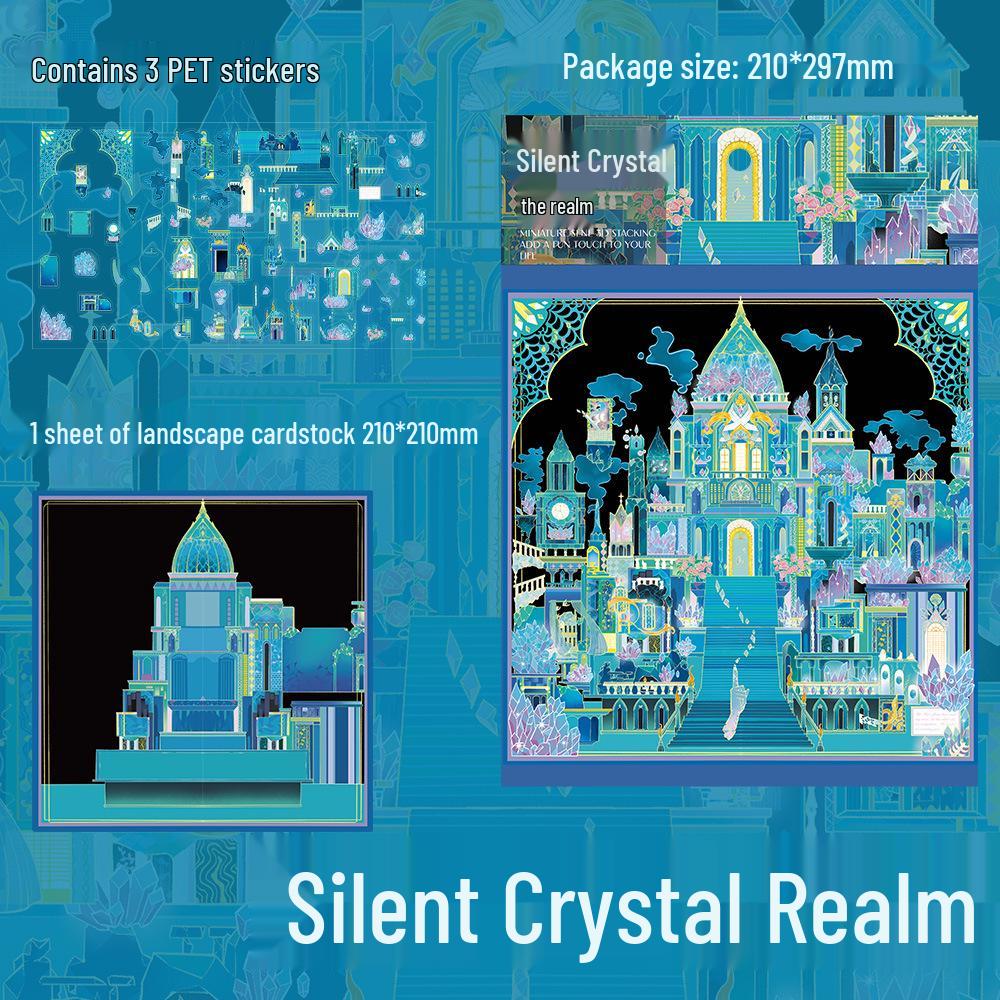 3 Large PET Silent Crystal Realm Scenery Stickers for DIY Miniature World Collage