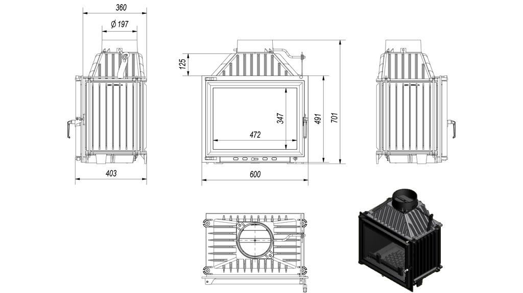 Air Fireplace Insert KRATKI MAJA 8kW Ø 200 Ecodesign Cast Iron SET