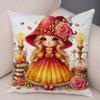 Rose Candle Witch Girl Cushion Cover Decor Cute Cartoon Children Pillowcase for Sofa Home Car Soft Plush Pillow Case xcm