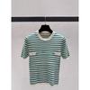 New College Striped Knitted Top Women's Crew Neck Series Blue and White Splicing Striped Elastic Knitted T-Shirt