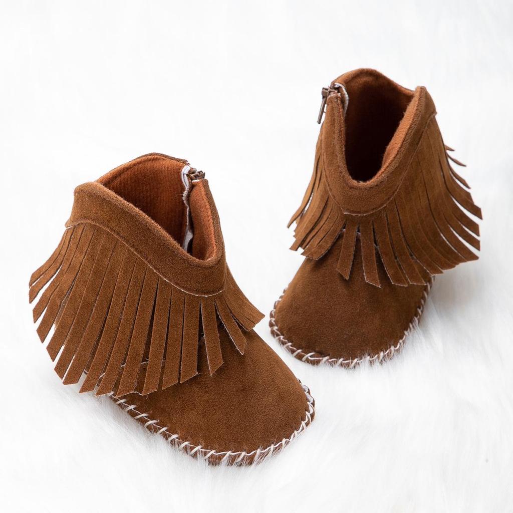 Warm Velvet Baby Boots with Soft Rubber Soles and Non-Slip Tassels