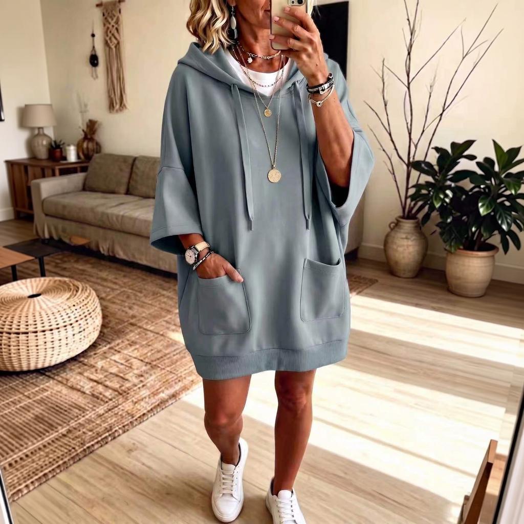 Damen Casual Kapuzenpullover Kleid mit langen Ärmeln Farbe für den Alltag
