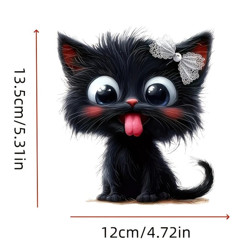 Adorable Cartoon Black Cat Vinyl Sticker - Cute Fluffy Kitten with Pink Ears & White Whiskers, Perfect for Decorating Personal Items or Gifting