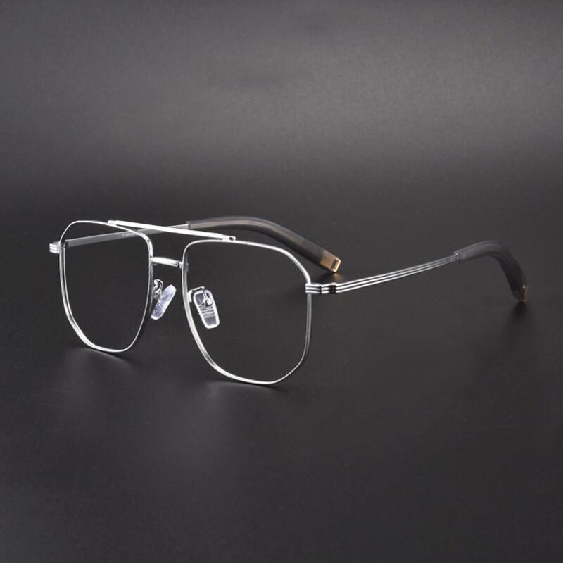 

Fashion Retro Pilot Double Bridge Myopia Glasses Ultra Light Pure Titanium Eyewear Optical Prescription Eyeglasses Big Frames Original Lenses серебряный
