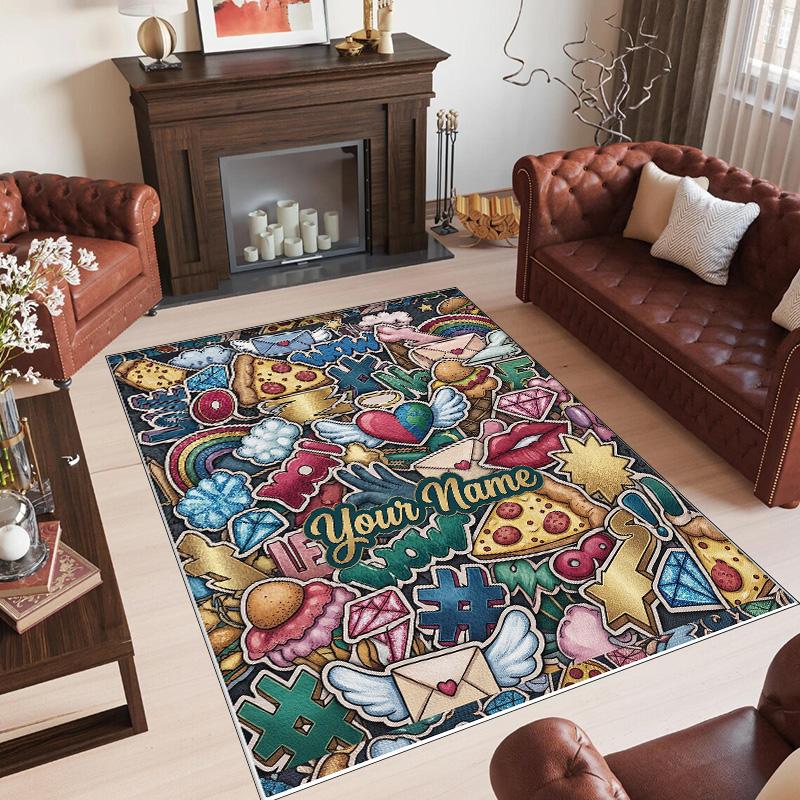 Hearts Theme Crystal Velvet Floor Rug Personalized Custom Name Text Warm Carpet Home Decoration