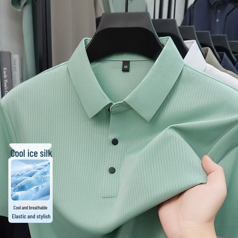 Summer 2026 Men s High-End Ice Silk Short Sleeve Lapel T-Shirt 3XL