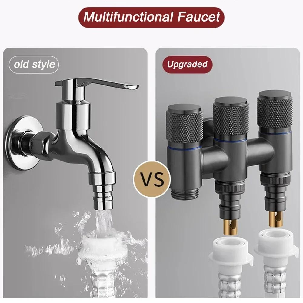 1-teiliges Eckventil für die Toilette, Eckventil für die Toilettenspülung mit einem Eingang und zwei Ausgängen, doppelt geöffneter Wasserhahn, rutschfestes Handrad, Toilette