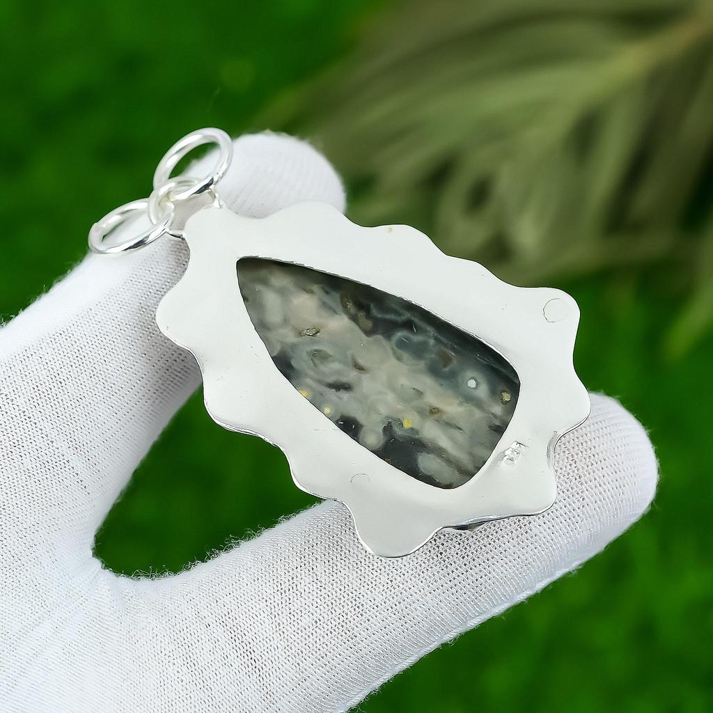 Anniversary Gift For Her Natural Ocean Jasper Gemstone Pendant 925 Silver