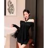 One-word Shoulder Purple Neck Hanging Long-sleeved Dress Women's Autumn Slim-fitting Waist Skirt Pure Desire Wind Tight Hip-wrapped Short Skirt