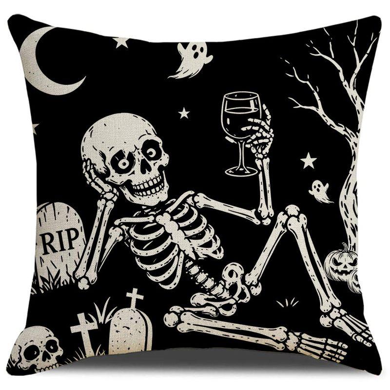 VIKAMA Retro Halloween Pillow Cover Trick Or Treat Happy Halloween Skeleton Ghost Cushion Case For Living Room Sofa Home Decor