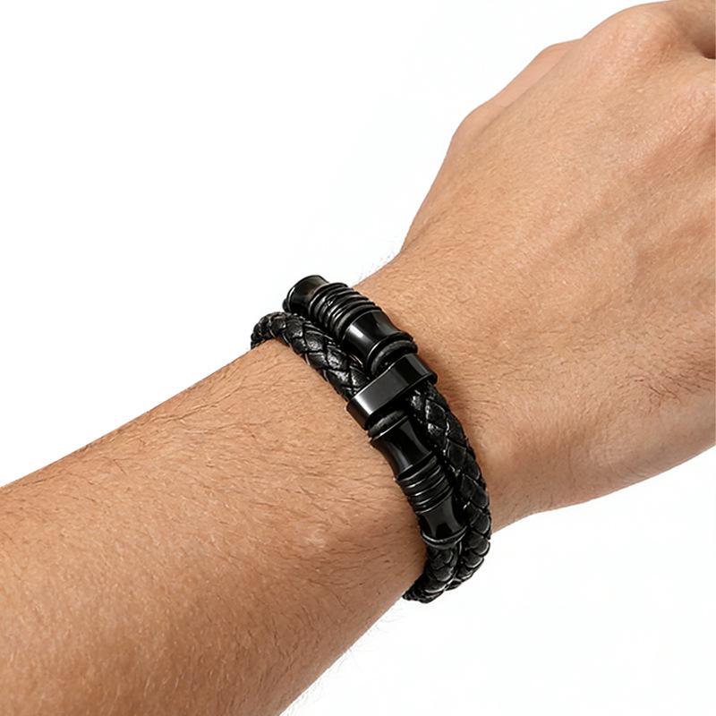 Men's Woven Leather & Titanium Steel Bracelet with Magnetic Buckle