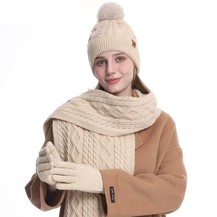 High Quality Winter Knitted Warm Set Custom Logo  Winter Gifts for Men and Women Scarf Beanie Hat and Gloves