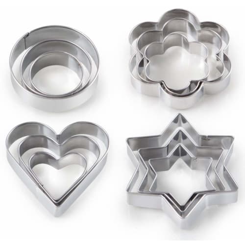 Cookie cutters (heart, circle, star, flower) in 3 sizes (set of 12)