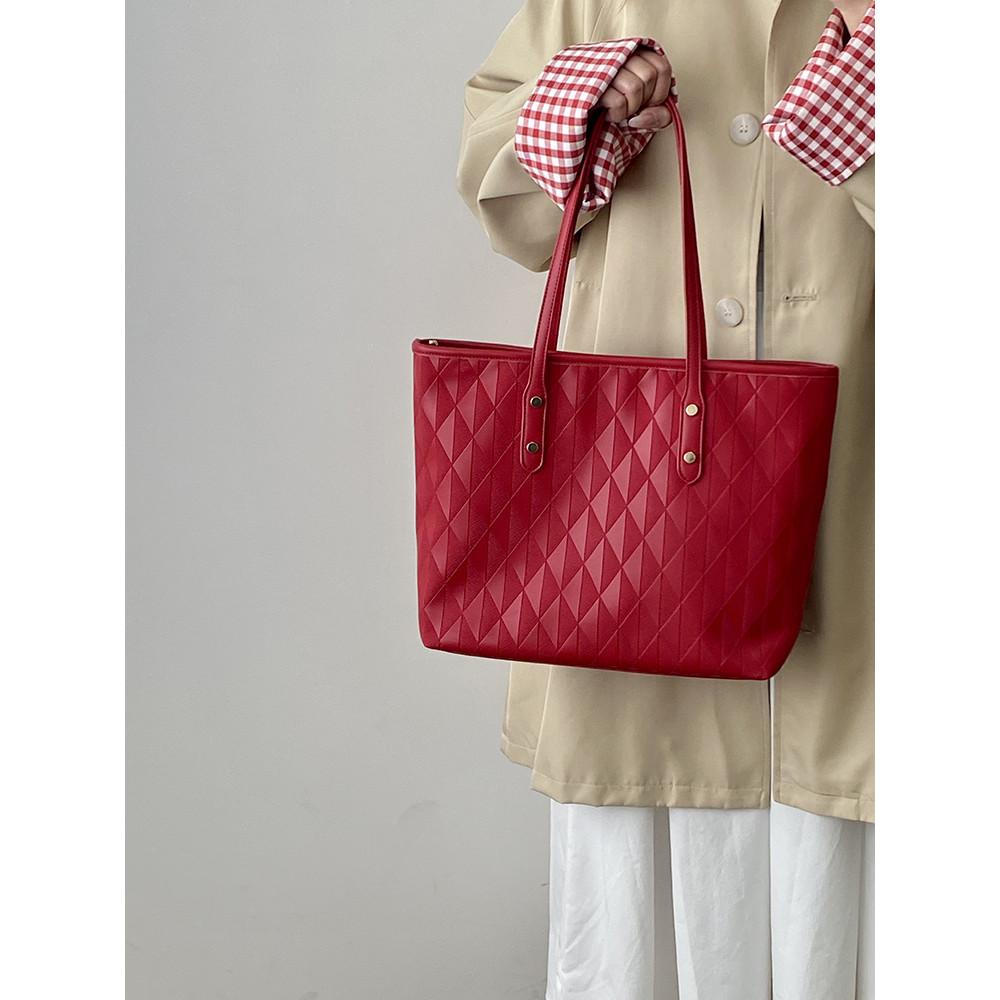 IELGY Red Female Bag Commuter Large-Capacity Tote Bag All-Match One-Shoulder