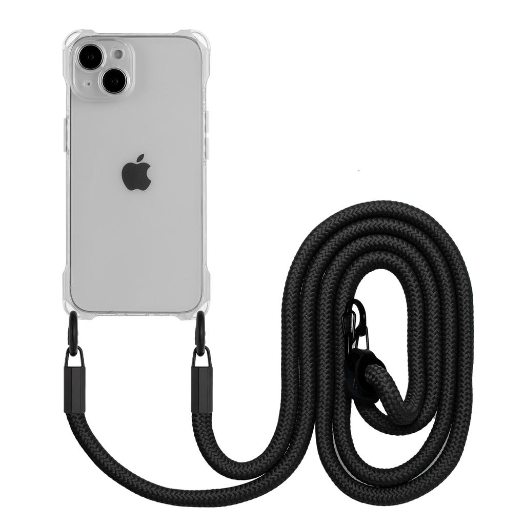 For iPhone 15 Slim-Fit Phone Cover Four Corners Anti-drop TPU Case with Hanging Rope