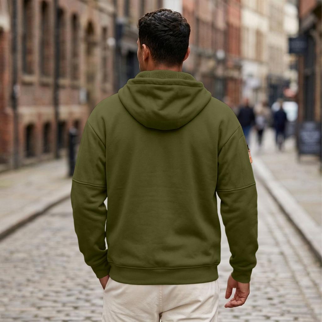 Men's Casual Long Sleeve Hooded Zip-Up Sweatshirt with Multiple Pockets and