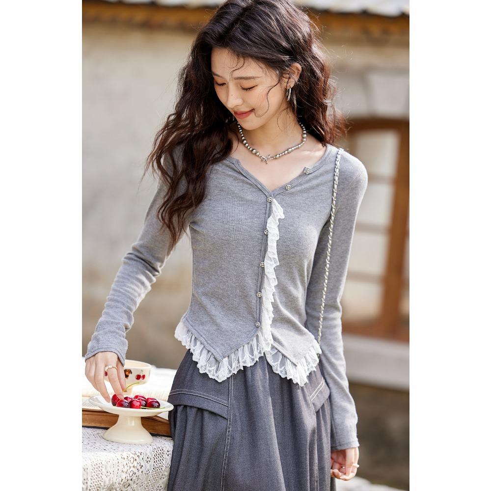 

Mishow Модный милый кружевной кардиган в стиле пэчворк, женский весенний новый повседневный свитер с V-образным вырезом и длинными рукавами MXD47Z0862 L серый