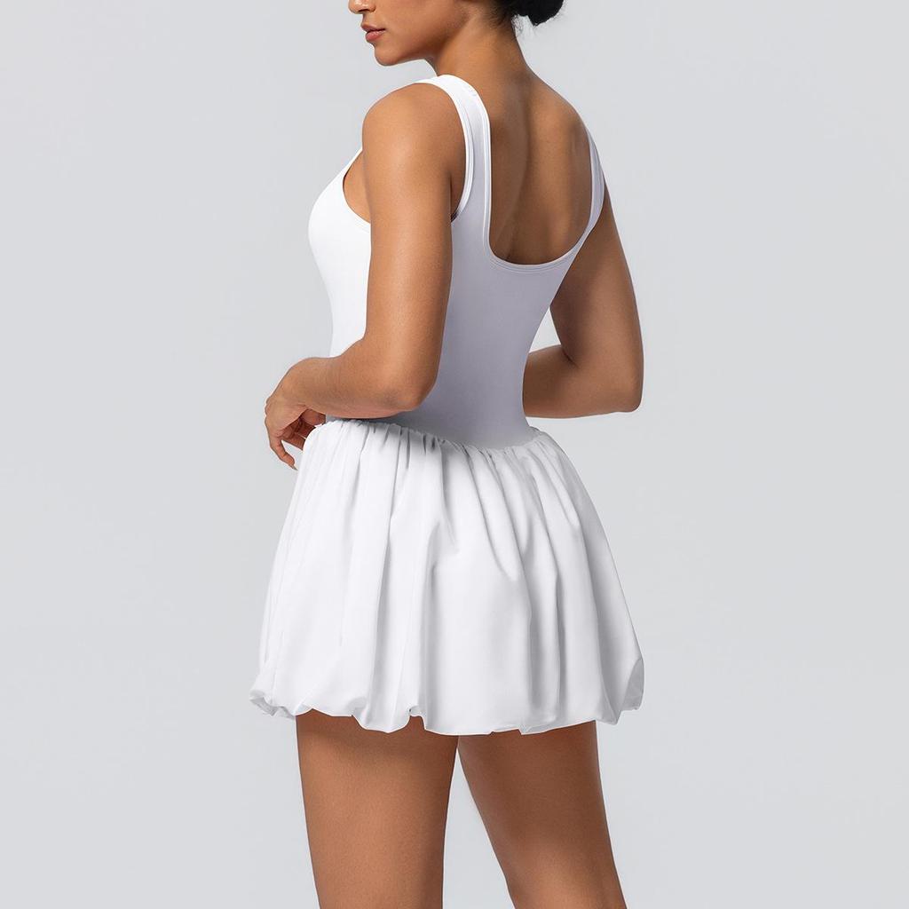 NEW Bare Feel Sports Dress with Pocket,anti-exposure,tennis Wear with Bra Pads,gym Suit,yoga,running, Sports Trends, Cycling Dress White