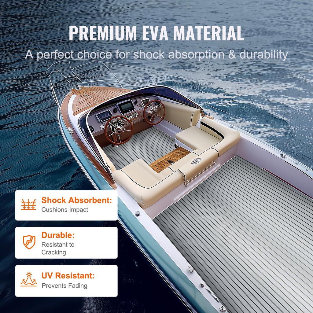 VEVOR Boat Flooring, EVA Foam Boat Decking 240 x 116.1 cm, Non-Slip Self-Adhesive Flooring, 2.78 m² Marine Carpet for Boats, Yacht, Pontoon