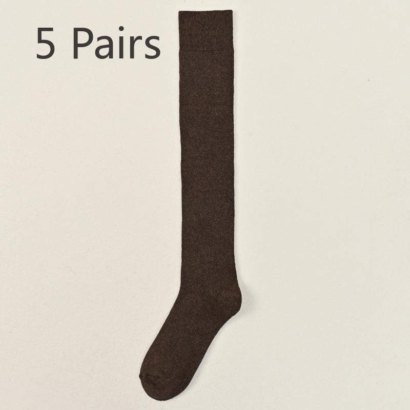5 Pairs of Men's Winter Solid Color Business Thick Wool Ring Warm Knee Anti Pilling High Socks
