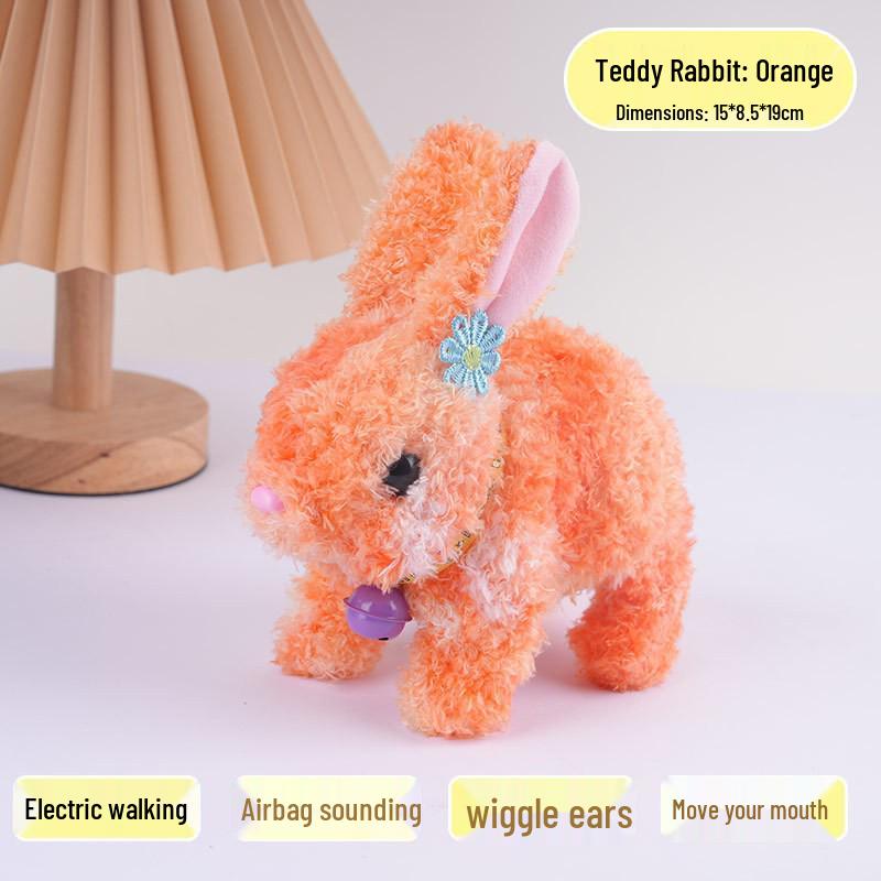 Plush Interactive White Rabbit Toy - Walking, Talking, Ear-Wiggling, Mouth-Moving Long-Haired Pet Simulation.