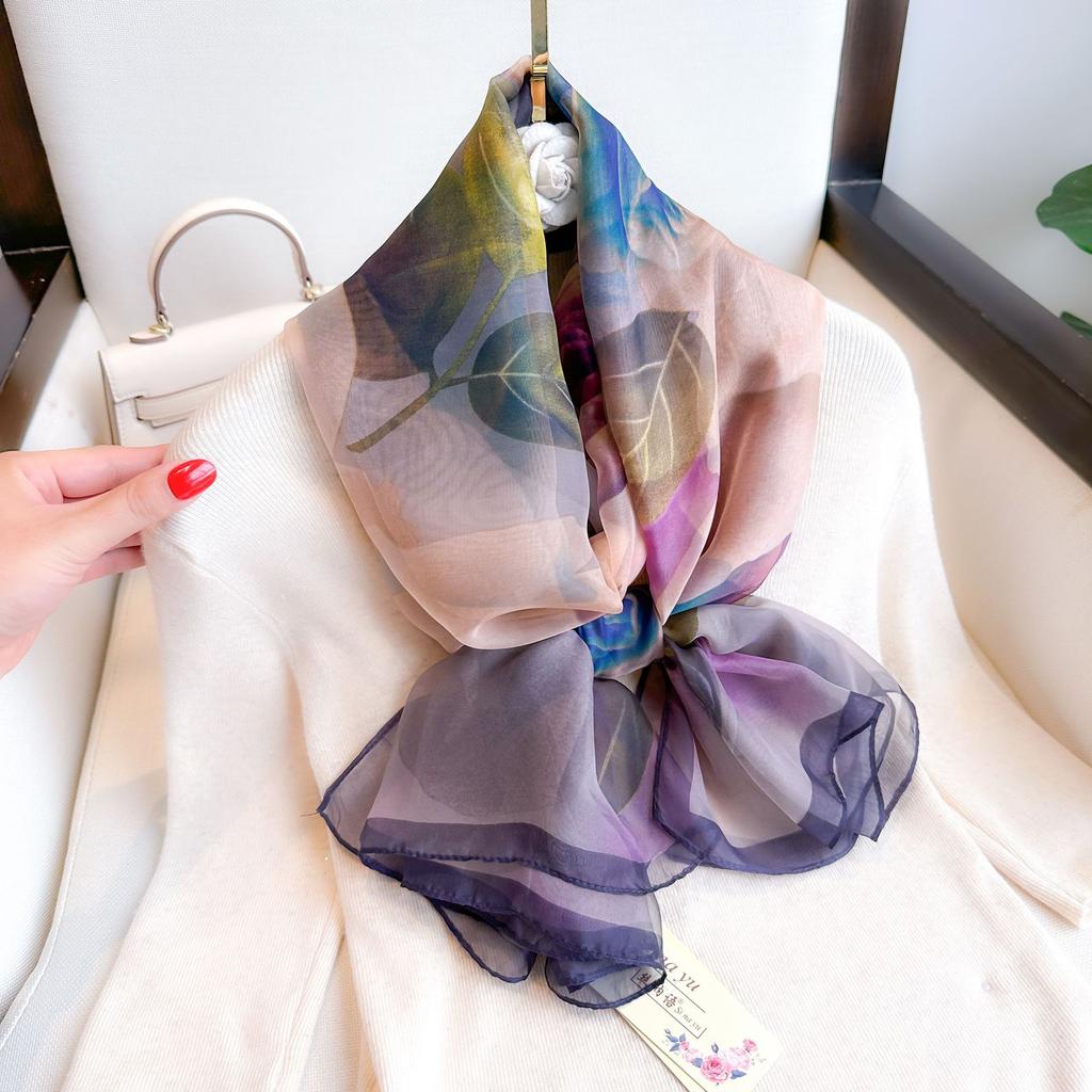 Summer Scarf Women Outdoor Sunscreen Shawl Soft Bandanna Foulard Female Floral Silk Shawl Lady High Quality Head Hijab Wrap