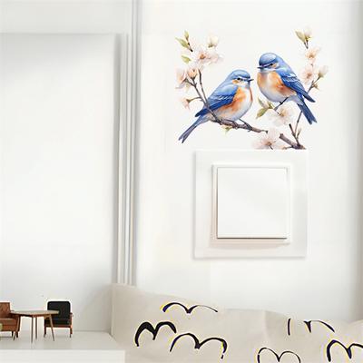 Branches Peintes Oiseau Chambre Salon Interrupteur Pâte Décoration Maison Embellir Autocollants Muraux Décalcomanies Auto-Adhésives