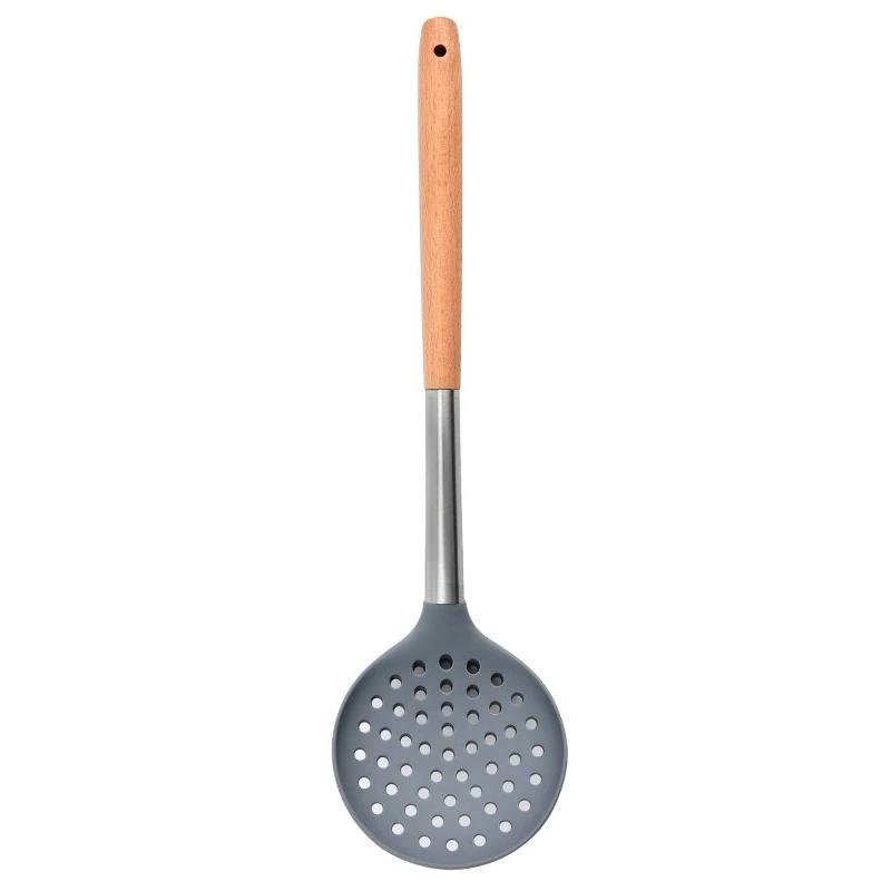 Silicone Kitchen Utensils Wooden Handle Non Stick Pot Kitchenware Cooking Set Heat-resistant Soup Spoon Pasta Colander Shovel