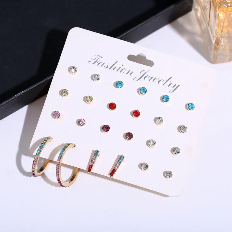 RUI RUI YU 12-delige set Unisex oorbellen Gekleurde zirkoonlegering Retro Eenvoudige C-vormige oorbellen
