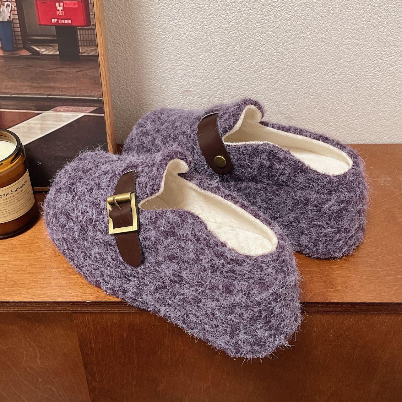 

Wedge heel bag head retro half slippers women s outer wear 2025 autumn velvet thick-soled warm lazy one-pedal cotton slippers 35 фиолетовый