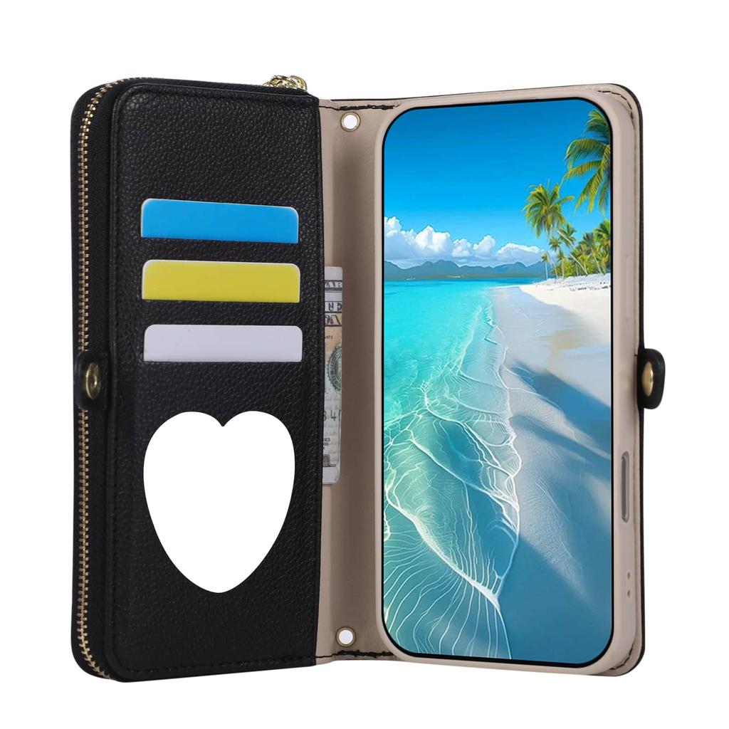 WEFOR Crossbody Wallet Case for iPhone 15 14 13 12 11 Pro Max XR XS Max 7 8 Plus SE, Strap Card Holder Lanyard Kickstand Mirror