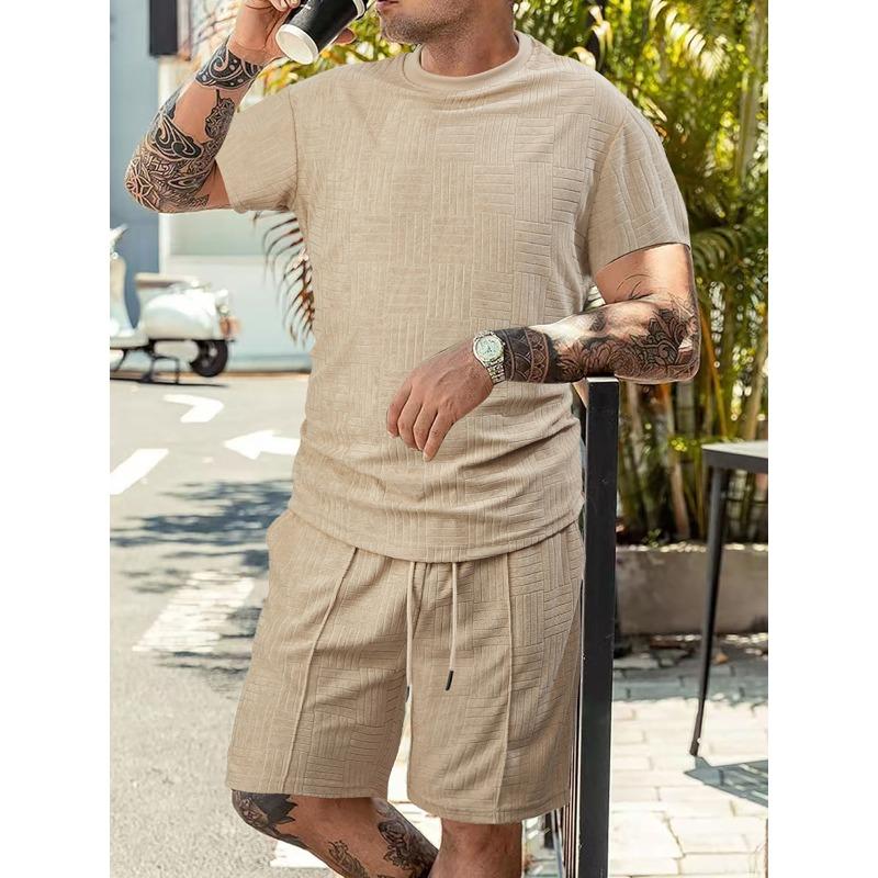 Men's T-shirt: Summer sports and leisure, loose-fitting, breathable, round-neck, terry jacquard fabric, men's short-sleeved polo shirt