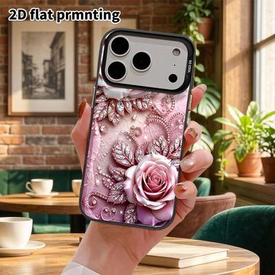 Phone Case: 2D Flat Design, Suitable for iPhone 18 17 16 15 14 13Pro In Color Silver Protection Case, Couple Style, Diamond Pink Rose, Christmas and H