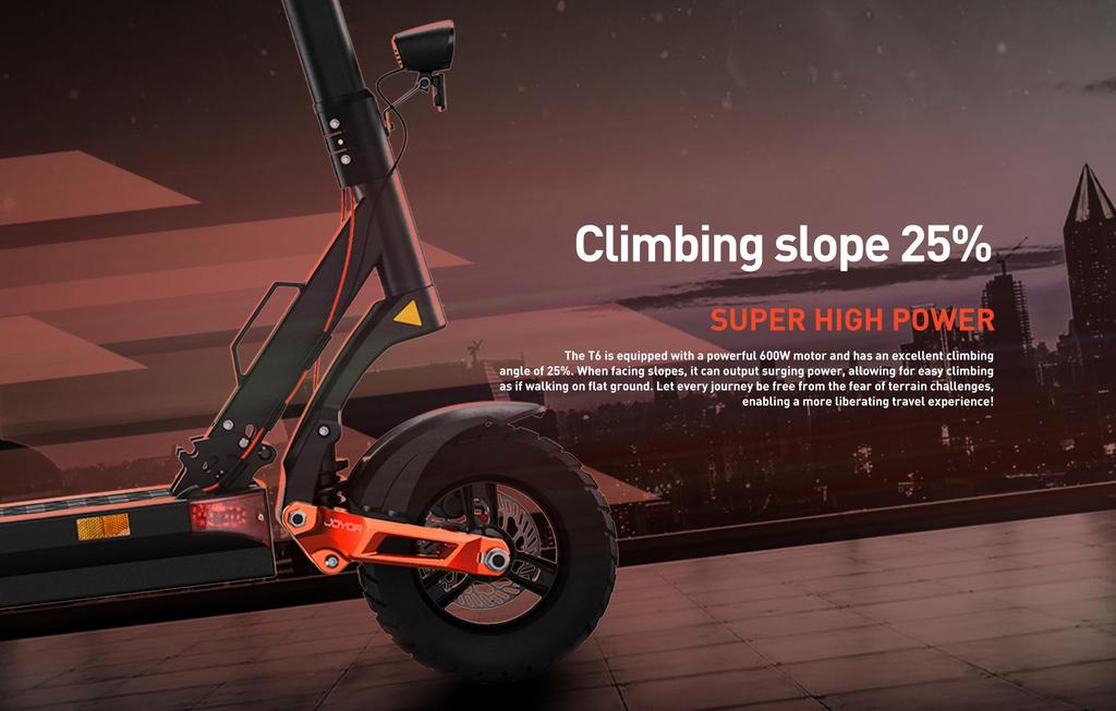 JOYOR T6 48V 18Ah Foldable Electric Scooter, 600W Motor, 70km Range, 25km/h, Off-Road Tires, Hydraulic Suspension for Adults Commuting