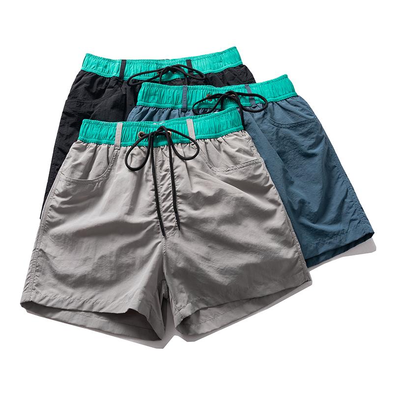 Men's Contrast Waistband Casual Shorts – Elastic Drawstring Nylon Pocket Shorts for Summer Streetwear