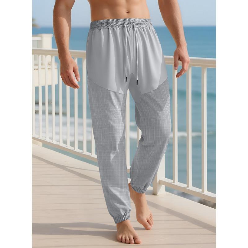 Spring Summer Men's Drawstring Waist Jogger Pants Casual Lightweight Beach Trousers