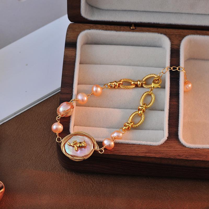 Elegant Rose Baroque Pearl Bracelet for Women - Unique Fashionable Design
