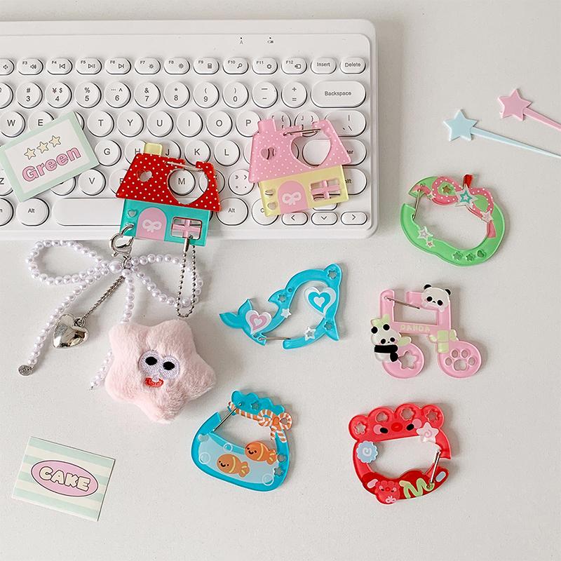 Acrylic Cartoon Keychain Holder Ins Style House Music Note Apple Shaped Decor For Bag Pendant Hook Diy Key Hanging