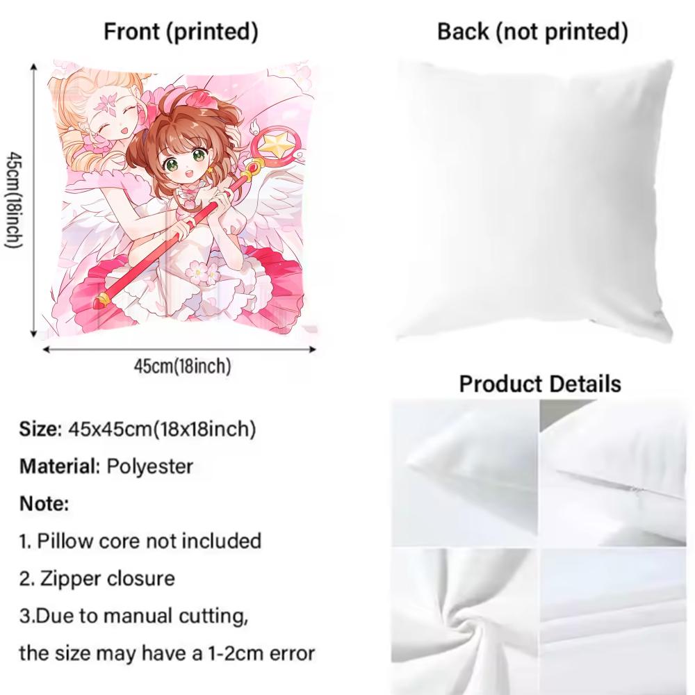 Card Captor Cushion Cover Reversible Plush Pillow Cover – For Car, Sofa, Bedroom, Perfect As a Gift.