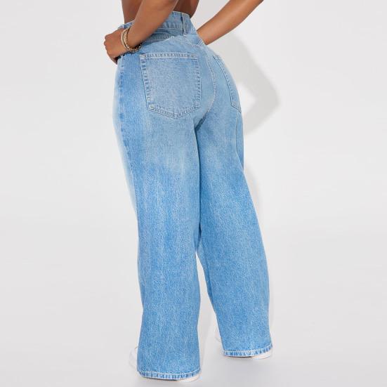 Damen Wide Leg Jeans Hohe Taille Stretch Boyfriend Denim Hose Gerade Beine Locker Baggy Jeans mit Taschen