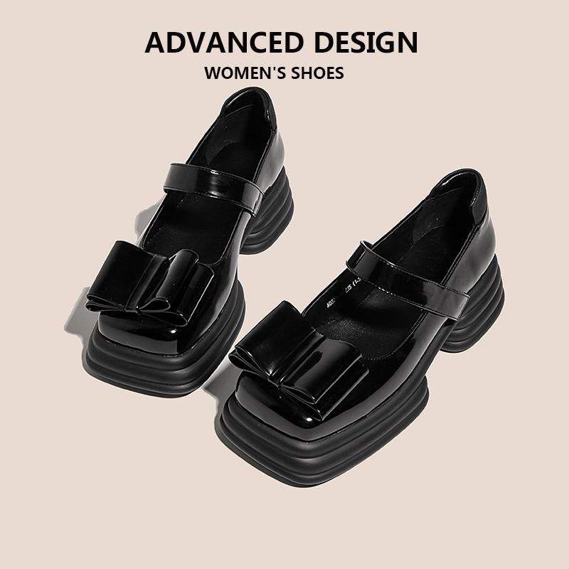 

Туфли Мэри Джейн, женские маленькие кожаные туфли на толстой подошве, туфли с квадратным носком и леффером