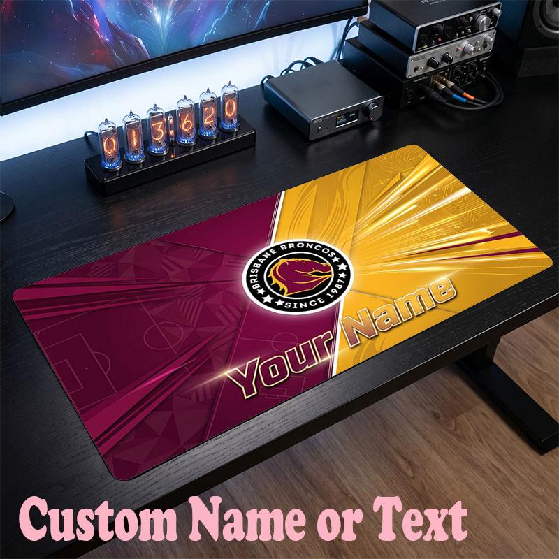 Brisbane Broncos Customized Name Text Mouse Pad, Large Desk Mouse Mat Personalized Home Office Present