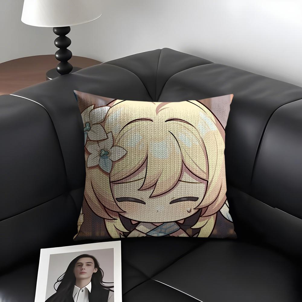 Lumine Cute Cute Genshin Impact Cushion Cover Natural Linen Organic Fabric Double-Sided Printing Sofa Home Decor Pillow Case