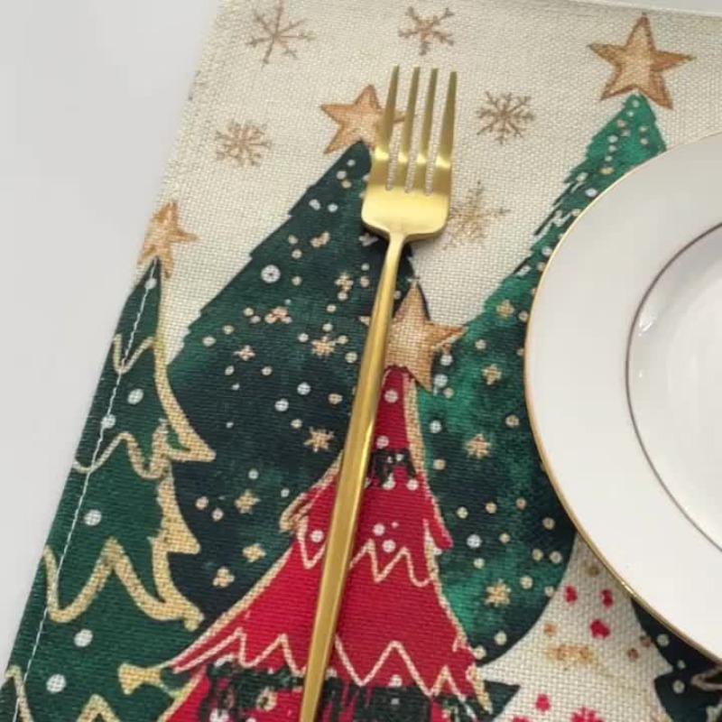 4pcs/set Christmas Tree Placemats Linen Table MATS Rectangular Woven Holiday Dining and Kitchen Decoration Home and Party