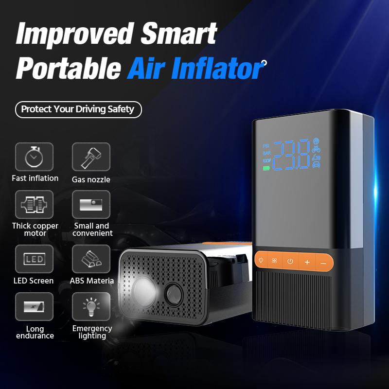 E-ACE 9200PA Car Inflator, a portable pump with Type - C port, has brush and flat nozzles for multiple environments.