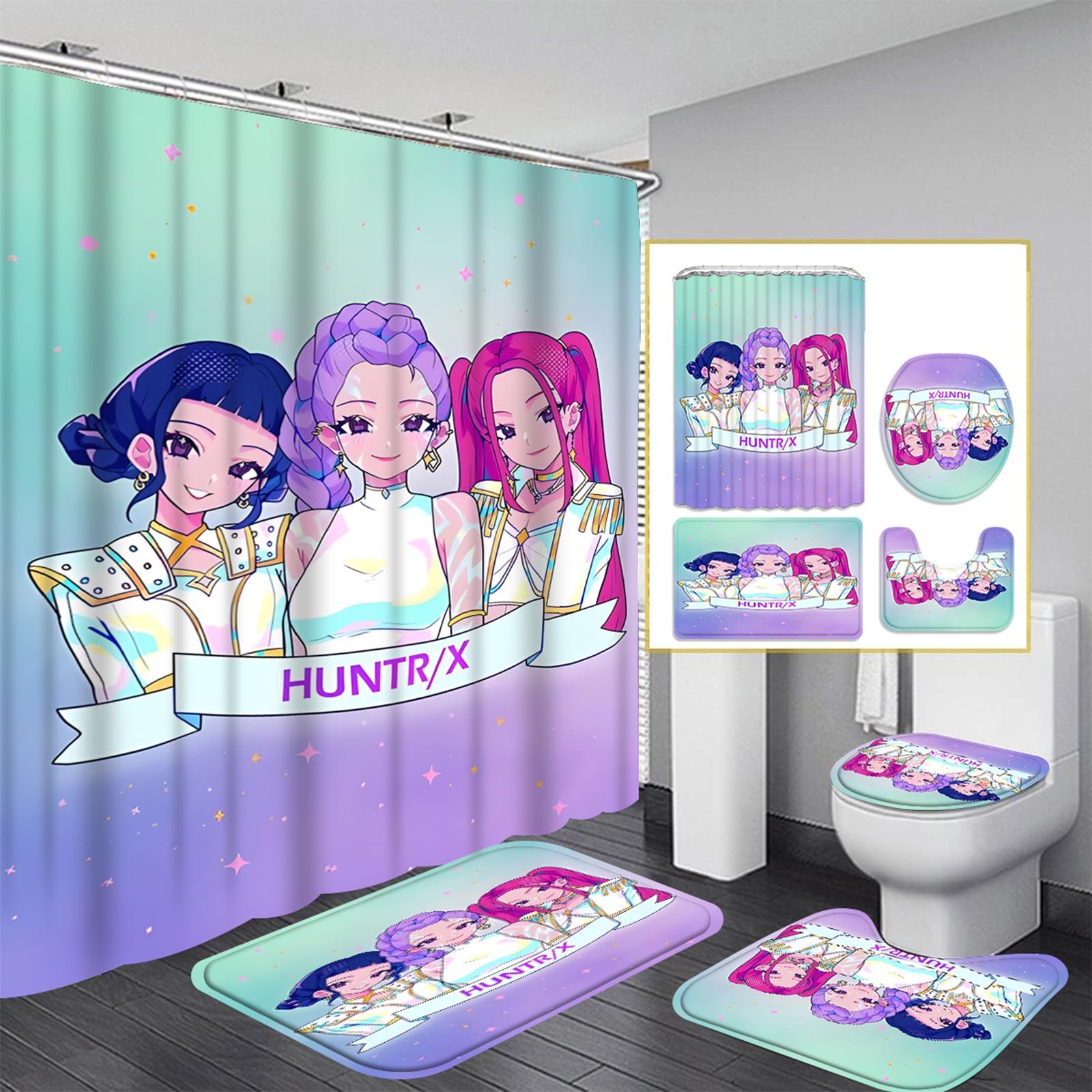 

Character Print Bathroom Mat And Shower Curtain 4-Piece Set One Size