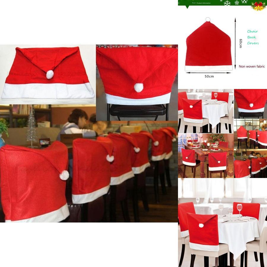Festive Red Christmas Chair Cover With Santa Hat Design For Holiday Dinner Parties