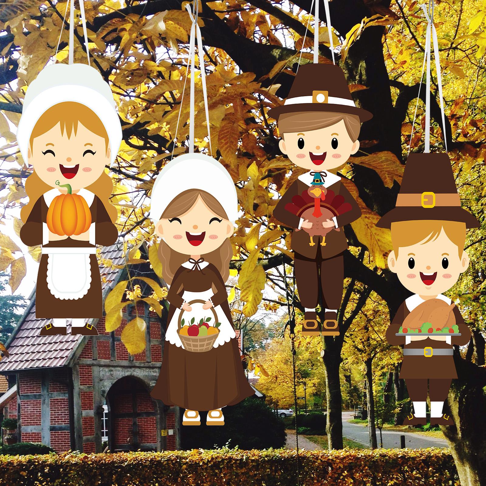 4 Pcs Fall Thanksgiving Pilgrim Boy And Girl Windsocks 40 Inch Thanksgiving Outdoor Yard Hanging Decor Fall Wind Sock Windsocks бронзовый